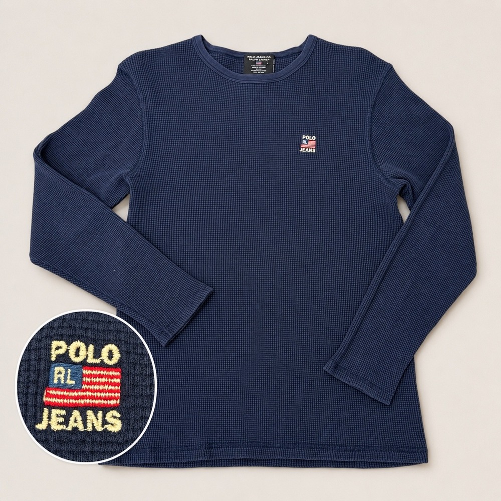 Polo Jeans Co. Ralph Lauren Vintage MADE IN USA Waffle Knit Thermal Shirt (LG)